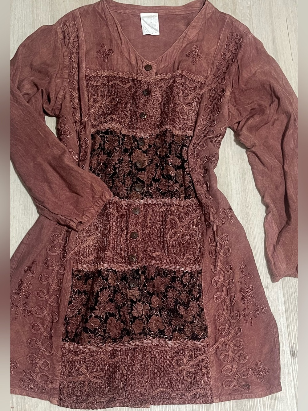 Tularosa Dusty  Rose Lace Patchwork Button-Front Boho Tunic Cardigan Kimono
